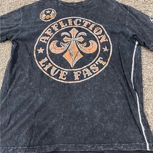 Affliction Men's Charcoal and Orange Graphic Tee